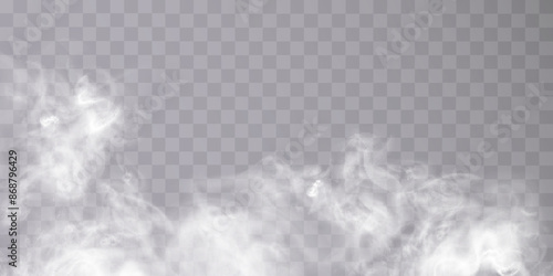 White translucent smoke steam cloudiness fog smog background. Vector special overlay effect isolated on transparent background for web design and illustrations.
