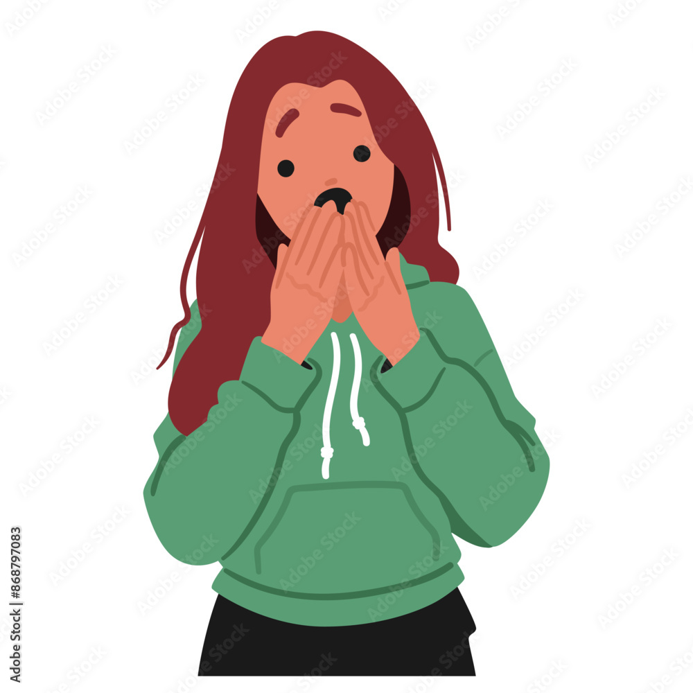 Cartoon Young Woman With A Shocked Expression. Vector Illustration Conveys Emotions Of Surprise, Fear And Anxiety Cartoon Young Woman With A Shocked Expression. Vector Illustration Conveys Emotions Of Surprise, Fear And Anxiety