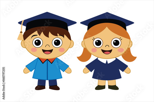 cartoon happy children in graduation vector