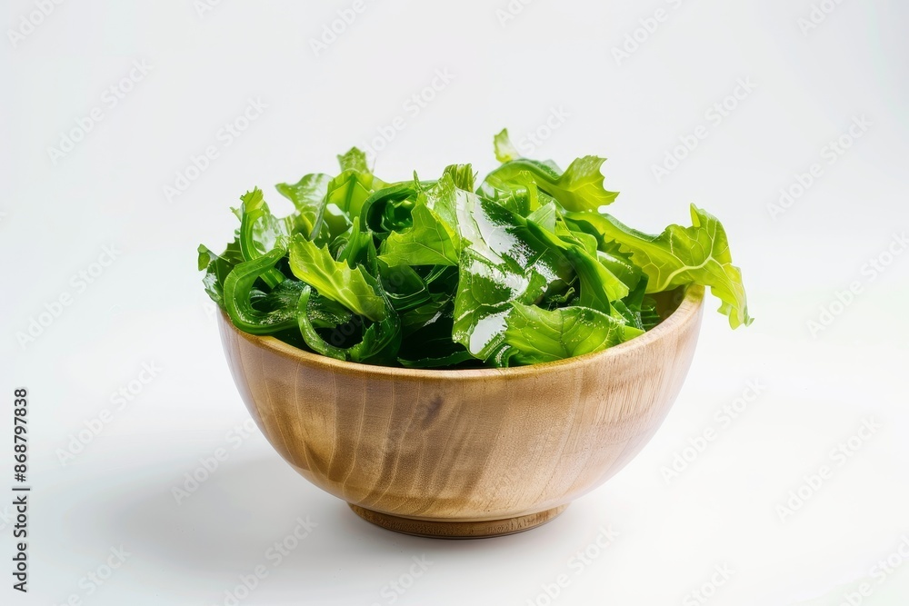 Seaweed salad with wakame in a white bowl Seaweed salad with wakame in a white bowl
