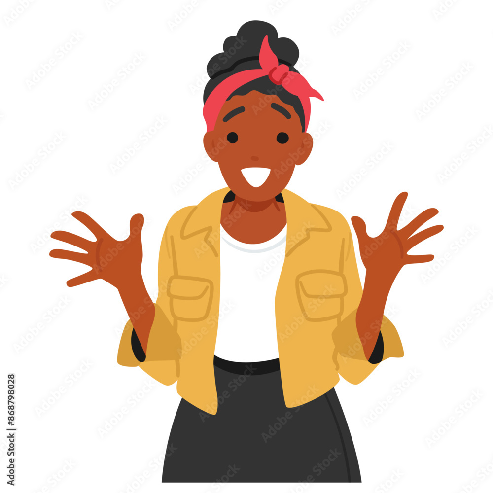 Cartoon Female Character With A Surprised And Happy Expression. Young Black Woman , Conveying Joy And Excitement Cartoon Female Character With A Surprised And Happy Expression. Young Black Woman , Conveying Joy And Excitement