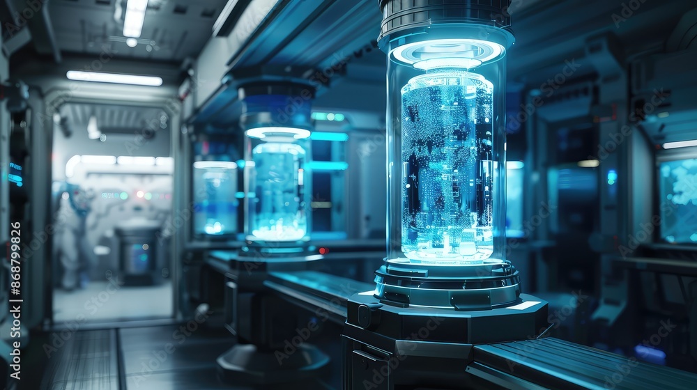Cryonics Capsule and Futuristic Containers: Sci-Fi Illustration Cryonics Capsule and Futuristic Containers: Sci-Fi Illustration