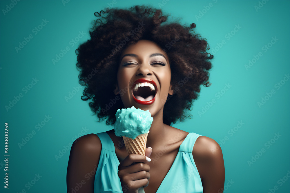 Ecstatic Woman with Ice Cream on Sunny Day Ecstatic Woman with Ice Cream on Sunny Day