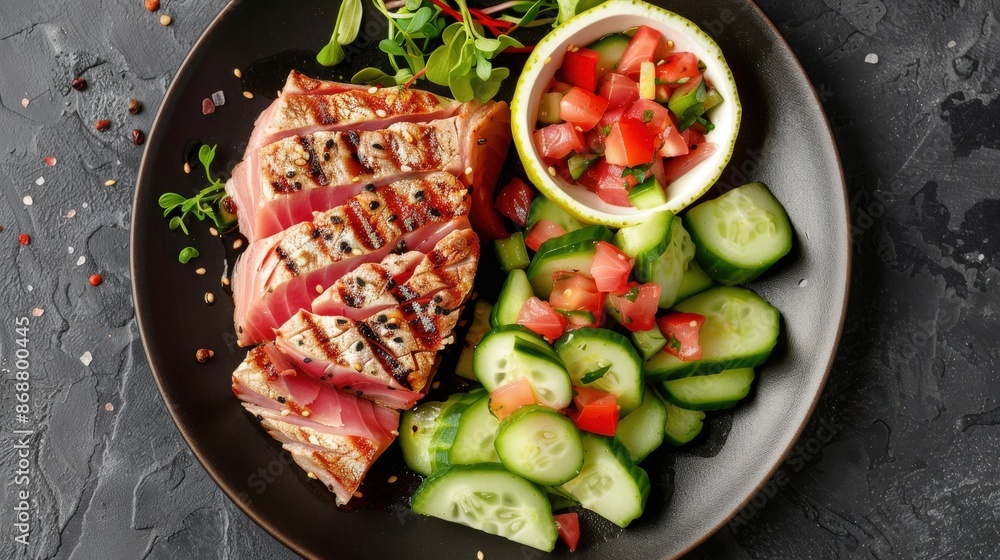 Grilled Tuna Steak with Avocado Cucumber Salsa Grilled Tuna Steak with Avocado Cucumber Salsa