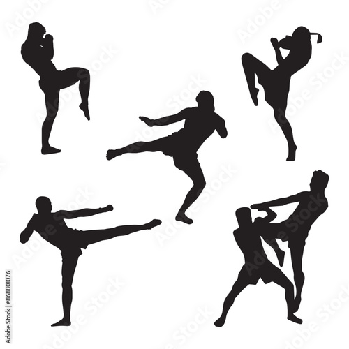 Kickboxing Martial Art Vector Silhouette Set