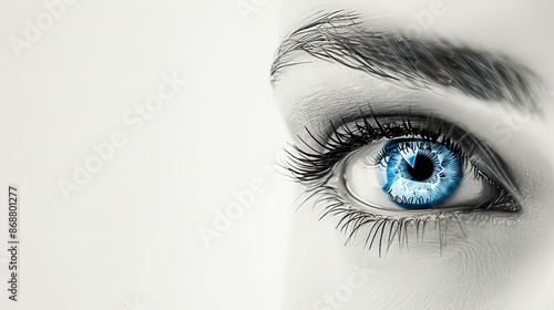 Wallpaper Mural Blue eye of a woman with motion blur effect, intricate iris details, clean white background, wide banner format, sleek modern aesthetic, photorealistic details Torontodigital.ca