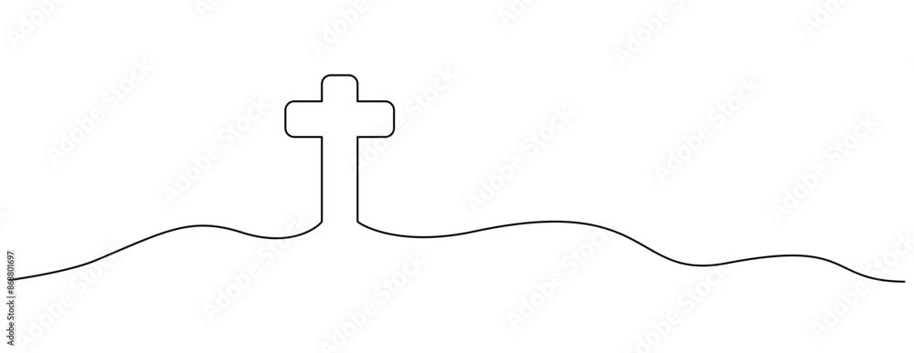 Single Continuous Line Christian Cross with Mountain Curves - Minimalist Vector Illustration Isolated on Transparent Background Single Continuous Line Christian Cross with Mountain Curves - Minimalist Vector Illustration Isolated on Transparent Background