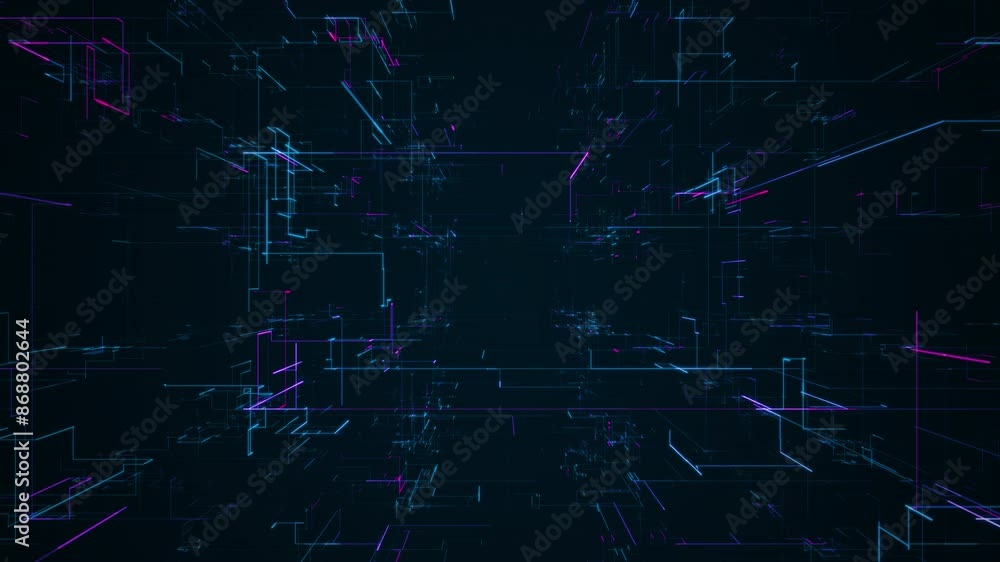 Grid, corner structure from glowing particles, lines. Data connection. Cyberpunk, virtual space. Seamless loop motion background Grid, corner structure from glowing particles, lines. Data connection. Cyberpunk, virtual space. Seamless loop motion background