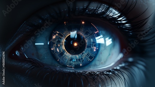 Human eye with digital network connections overlay.