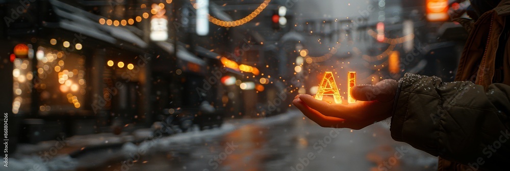 Close up of hand holding ai letters signifying emerging artificial intelligence ideas Close up of hand holding ai letters signifying emerging artificial intelligence ideas