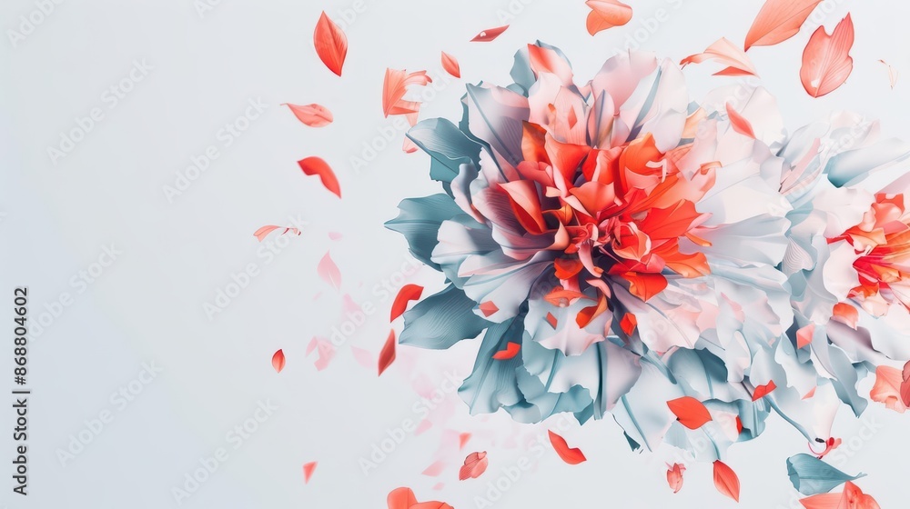 Abstract depiction of a watercolor flower with futuristic geometric shapes on a white background with copy space Abstract depiction of a watercolor flower with futuristic geometric shapes on a white background with copy space