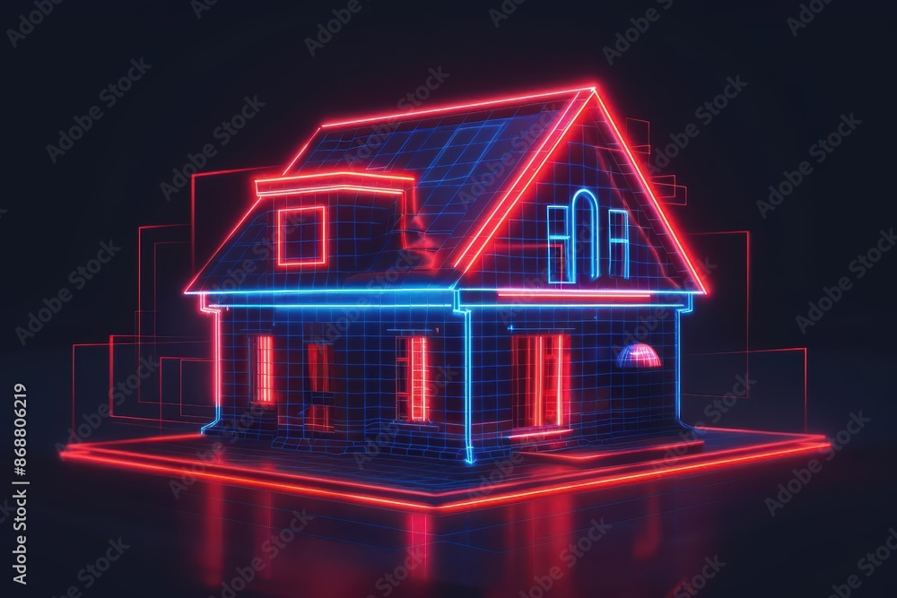 Clean cyber banner showcasing a digitally destroyed home with sleek lines and glowing elements with copy space Clean cyber banner showcasing a digitally destroyed home with sleek lines and glowing elements with copy space