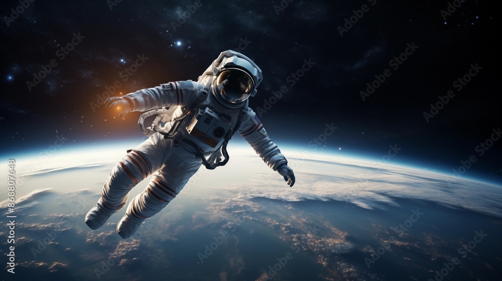 Fototapeta premium image of astronaut floating in Earth's orbit