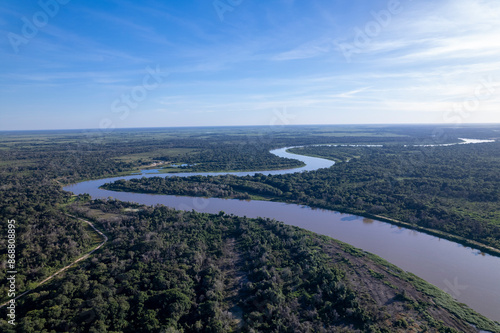 Aerial view of the city of Porto Jofre, Rio Cuiabá, Pantanal, Cuiabá, Brazil.
