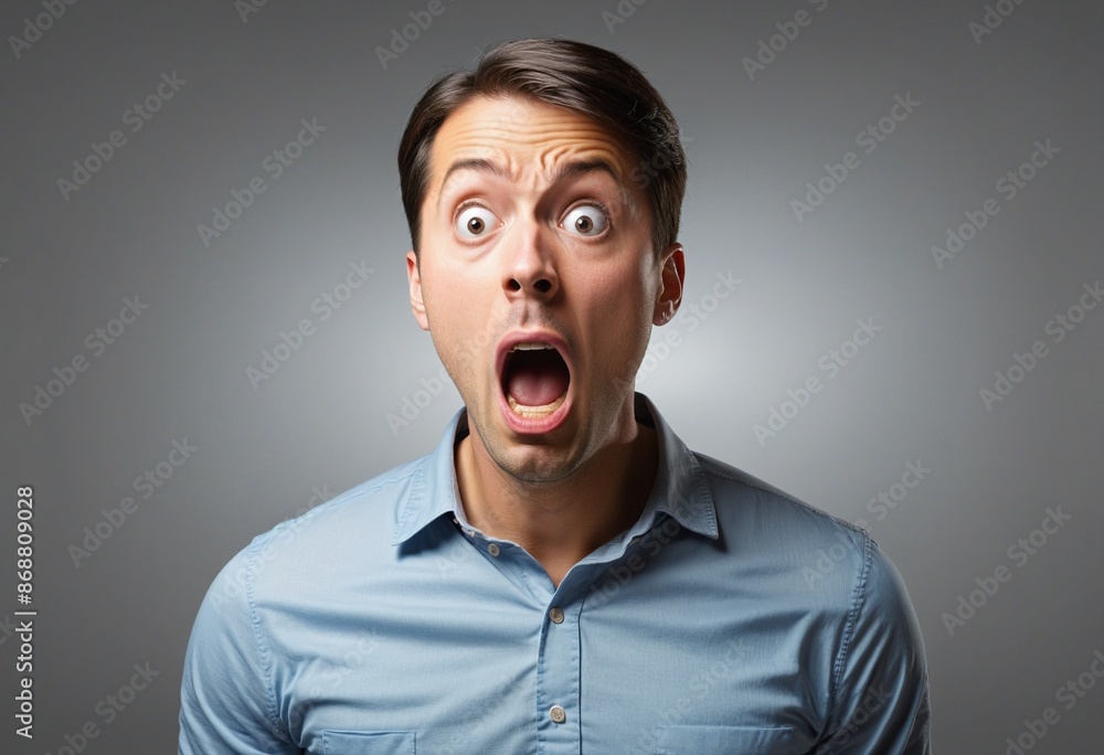 Terrified young man with a transparent background and a stunned expression