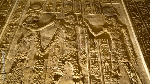 Ancient Egyptian hieroglyphics and wall drawings at Dendera temple, Qena photo