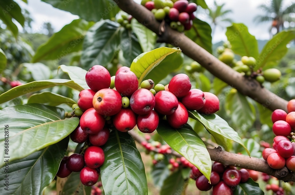 Close up of coffee beans on plant Close up of coffee beans on plant