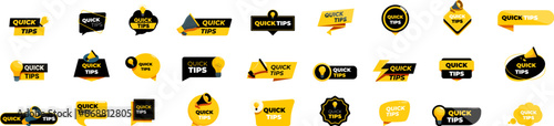 Quick tips icons set. Set of modern and colorful quick tips banners showing helpful information and advice