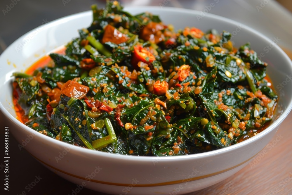 Vegetarian breakfast option Cassava leaves stir fried Vegetarian breakfast option Cassava leaves stir fried