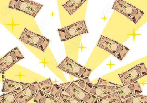 舞い散る一万円札（背景あり）	新紙幣