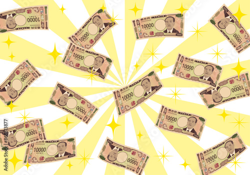 舞い散る一万円札（背景あり）	新紙幣
