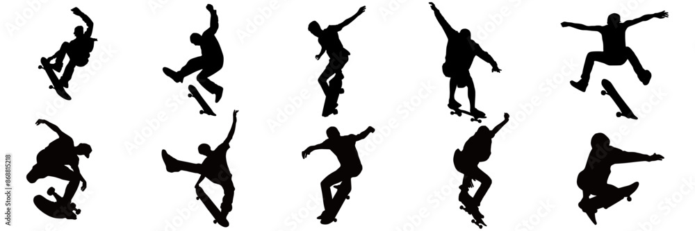 Set group silhouette illustration background skateboard Set group silhouette illustration background skateboard