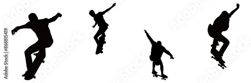 Set group silhouette illustration  background skateboard