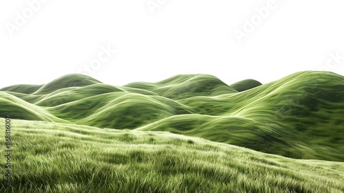 Realistic Rolling Green Hills with Lush Grass Isolated on White Background