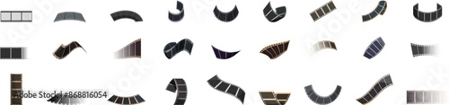 old frame cinematic icons set. Collection of film strip icons in various shapes and styles, representing motion picture