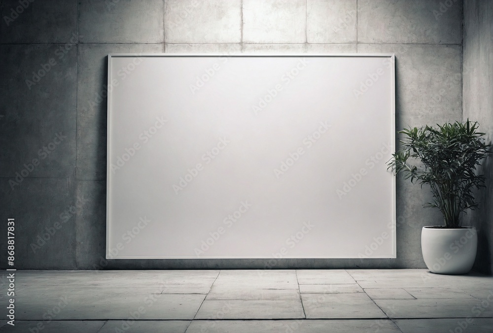 A white wall with a large white poster on it A white wall with a large white poster on it