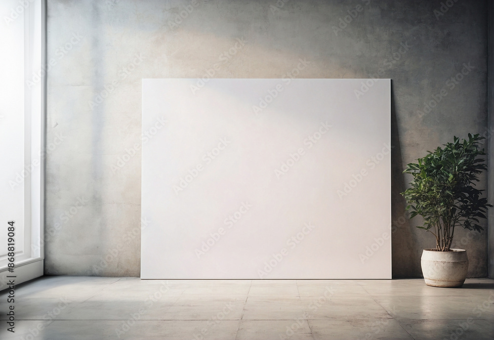 A white wall with a large white poster on it A white wall with a large white poster on it