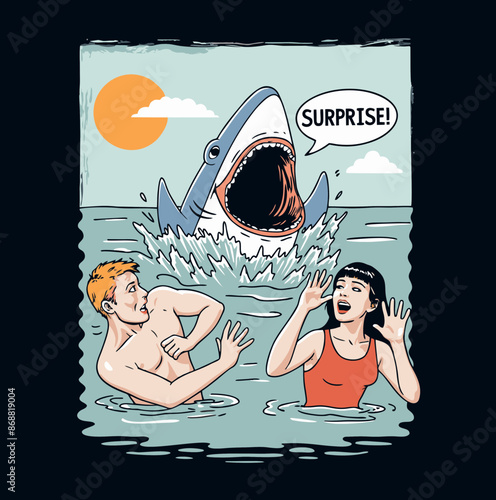 person in the sea suprised by a shark