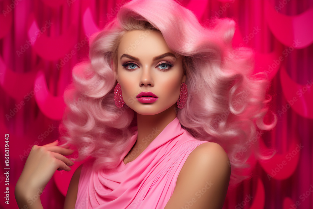 Fototapeta premium Fashionable Woman in Pink with opened mouth