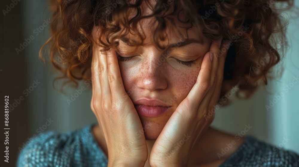 A person with curly hair is in a thoughtful pose, partially hiding their face with their hands. The image captures a moment of introspection or contemplation. A person with curly hair is in a thoughtful pose, partially hiding their face with their hands. The image captures a moment of introspection or contemplation.