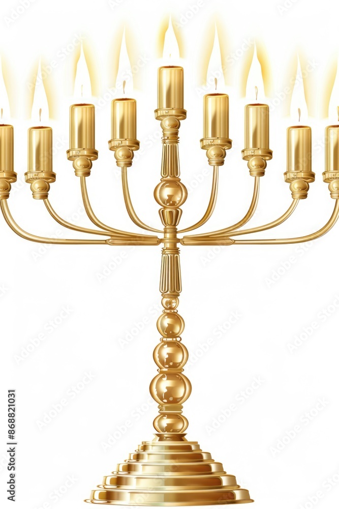 Golden Menorah with Five Lit Candles