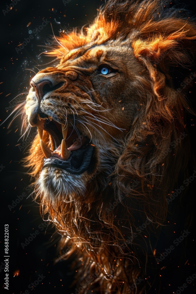 Fototapeta premium Majestic Lion Roaring with Fiery Mane