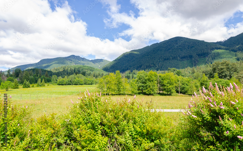 Fototapeta premium Spectacular view of Fraser Valley countryside around Mission, BC, Canada