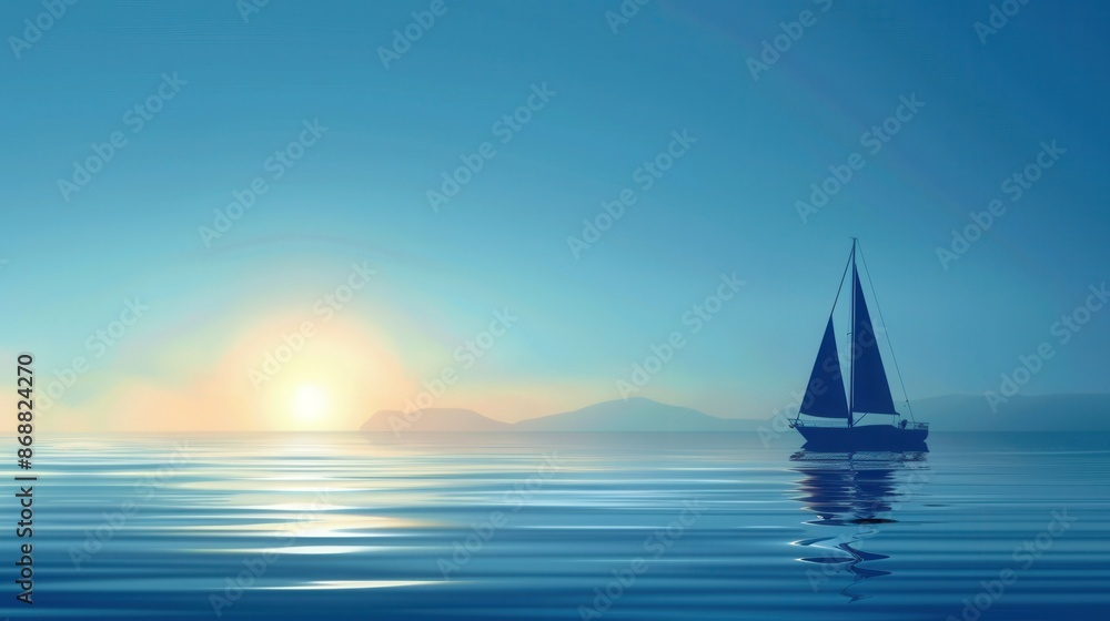 Obraz premium A minimalistic and elegant silhouette of a sailboat sailing on the ocean at sunset. Generative AI