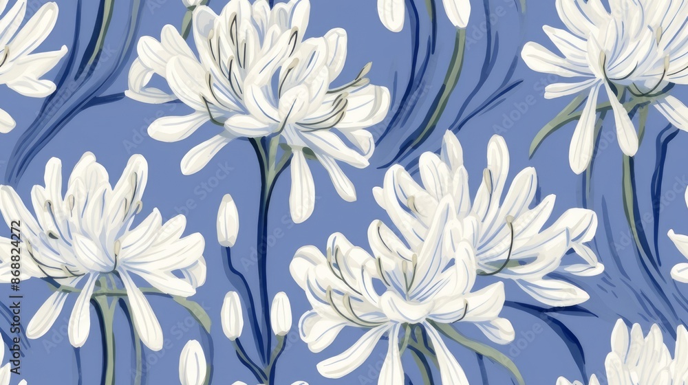 With the beauty of the white Agapanthus flower pattern, this background brings an atmosphere filled with peace and warmth. With the beauty of the white Agapanthus flower pattern, this background brings an atmosphere filled with peace and warmth.