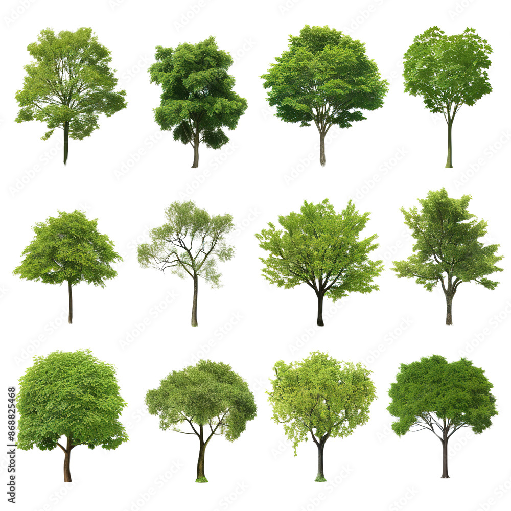 Fototapeta premium Green Tree Illustrations for Landscape Designs Isolated on Transparent background.