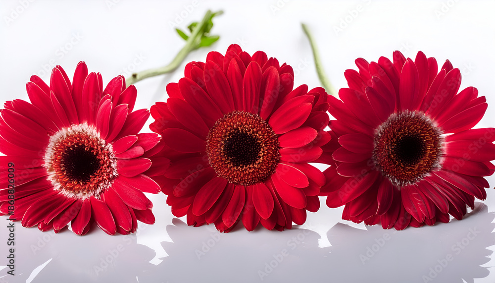 Three Red Gerbera Daisies on White Background Three Red Gerbera Daisies on White Background