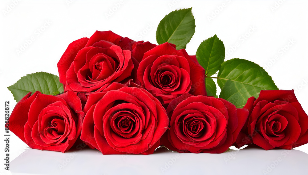 Red Roses With Green Leaves on White Background Red Roses With Green Leaves on White Background