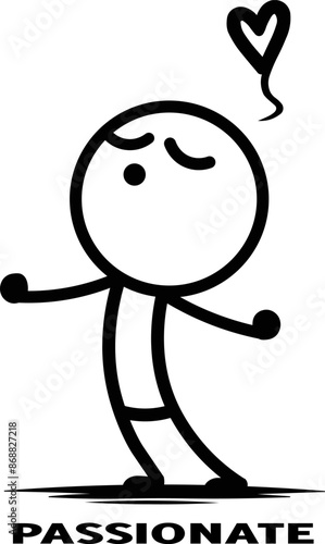 Minimalist stick man, passionate state of mind, representing emotions.