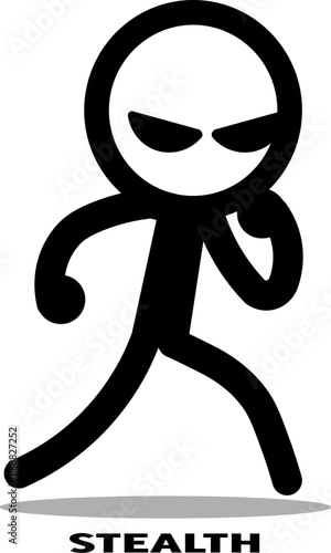 Minimalist stick man, stealthy state of mind, representing emotions