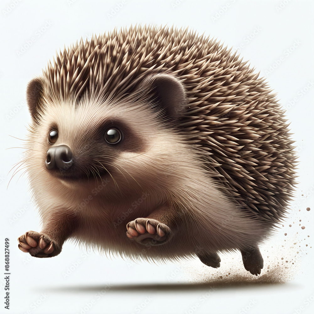 Obraz premium Joyful Running Hedgehog in Motion, Perfect for Children’s Books, Garment Print, Animation Inspiration. Isolated on White
