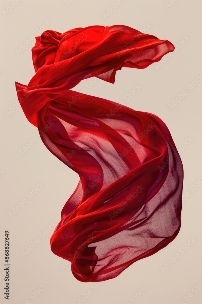 A red scarf blows in the wind, conveying movement and energy A red scarf blows in the wind, conveying movement and energy
