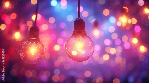 Backgrounds of festival event parties with hipster people and string lights, blurred to create a summer celebration bokeh effect.