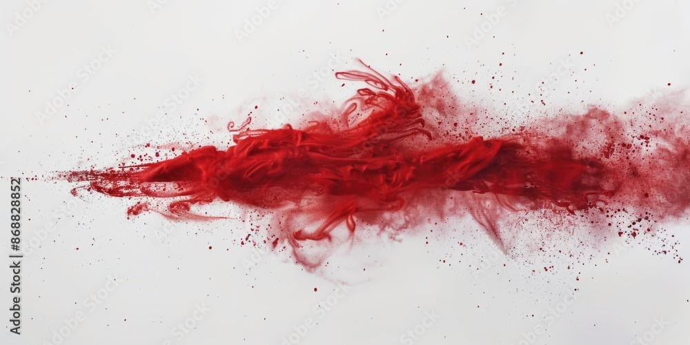 Close-up of red paint splatters on a white surface, ideal for creative projects and design Close-up of red paint splatters on a white surface, ideal for creative projects and design