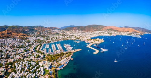 Fototapeta Naklejka Na Ścianę i Meble -  Bodrum beach and marina aerial panoramic view in Turkey