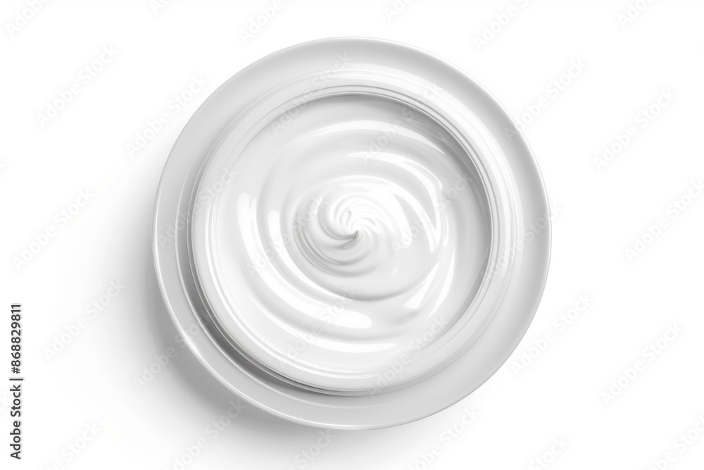 A unique swirl pattern on a white ceramic plate, suitable for food photography or as a decorative element A unique swirl pattern on a white ceramic plate, suitable for food photography or as a decorative element